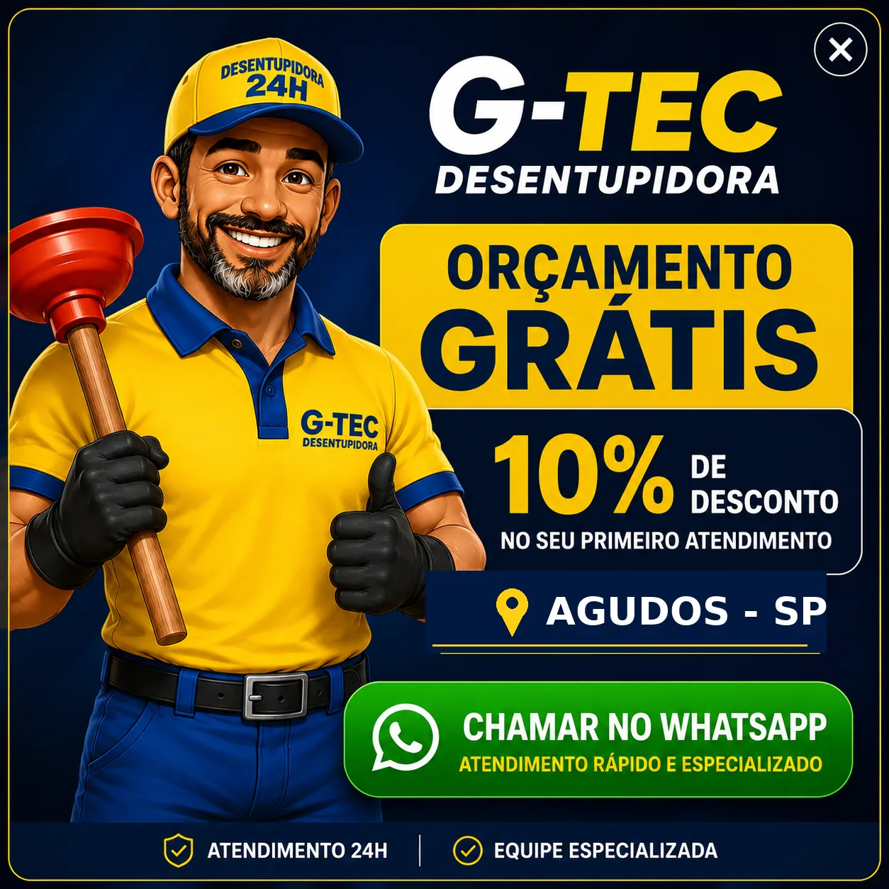G-TEC Desentupidora - orçamento grátis e 10% de desconto em Agudos