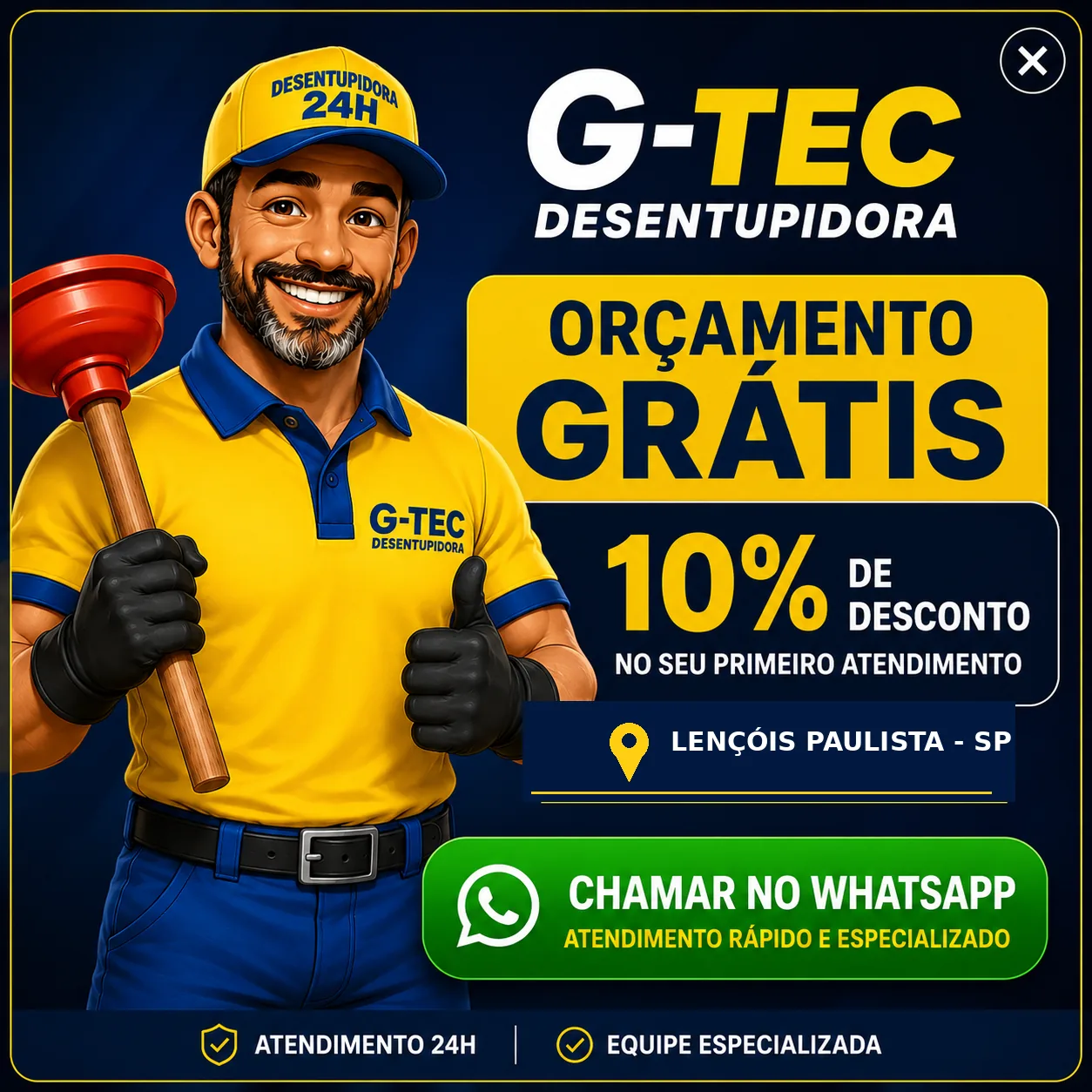 G-TEC Desentupidora - orçamento grátis e 10% de desconto em Lençóis Paulista